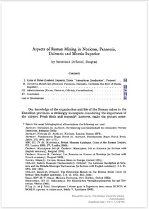 Aspects of Roman mining in Noricum, Pannonia, Dalmatia and Moesia Superior